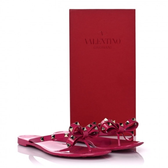 Valentino Garavani PVC Rockstud Bow Jelly Thong Sandals Pink 37 - Picture 7 of 10